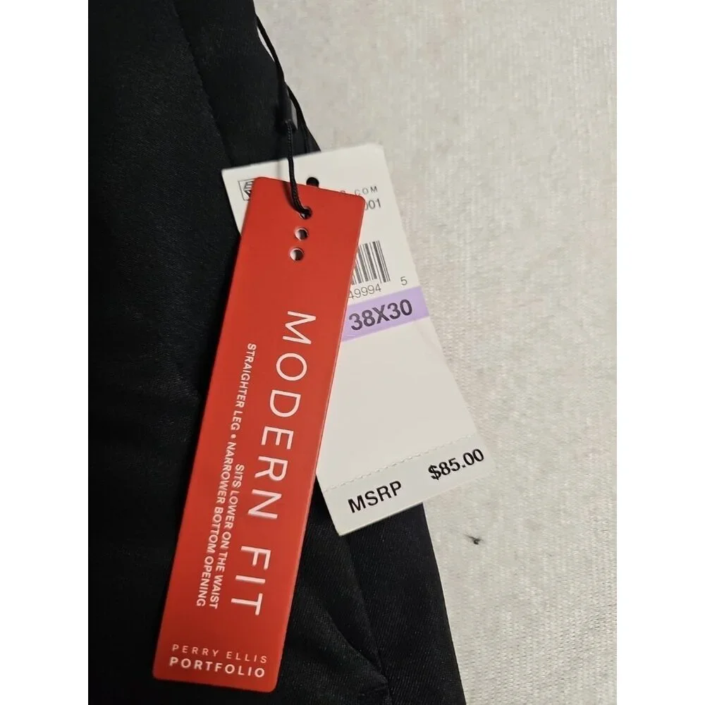 Perry Ellis‎ Portfolio Pants Mens 38x30  Black Modern Fit Luxury Performance New